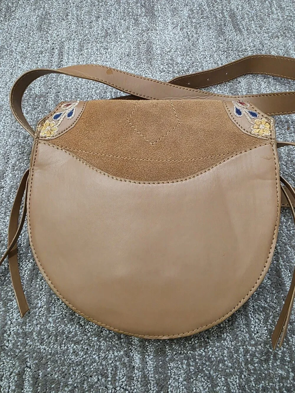American Eagle Suede Genuine Leather Floral Embroidered Saddle Crossbody Boho